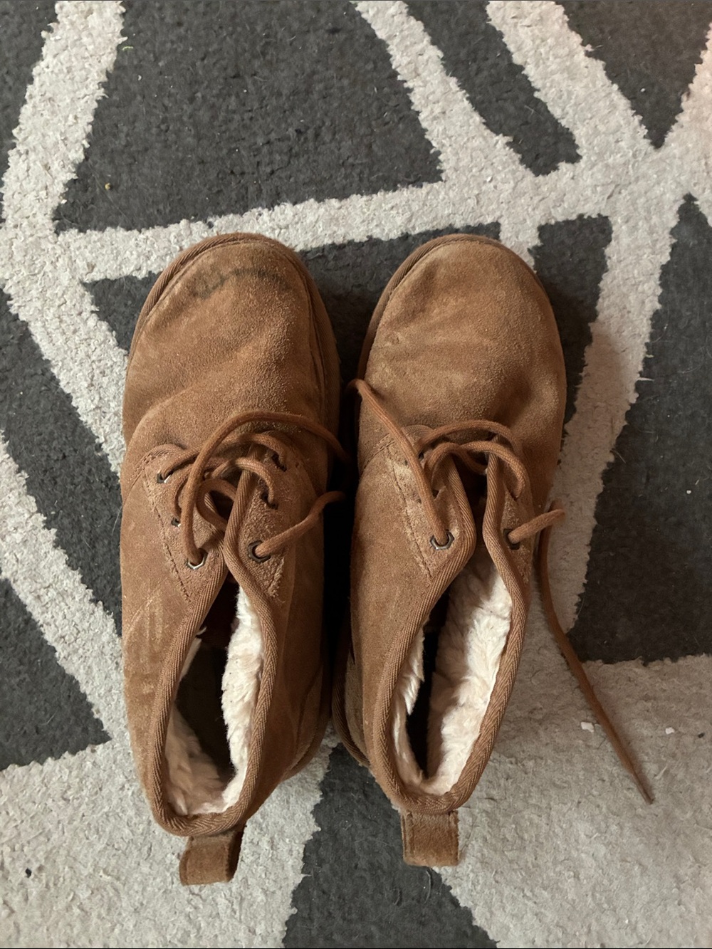Ugg Womens Brown Suede Lace-Up Booties with Faux Fur Lining